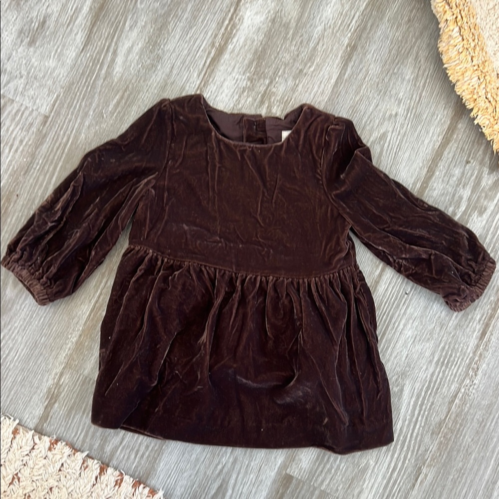 Brown Velvet Long Sleeve Dress